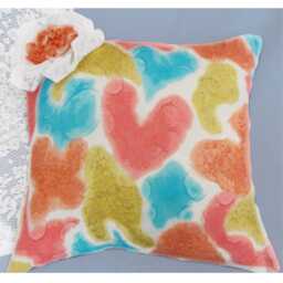 Silk Cushion Cover. Valentines Day. Orange, Blue, White Ruffle Bow. Shabby Chic - thumbnail 2