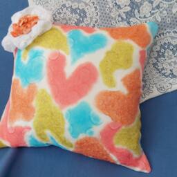 Silk Cushion Cover. Valentines Day. Orange, Blue, White Ruffle Bow. Shabby Chic - thumbnail 3