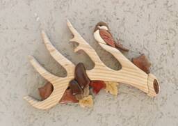 Intarsia Wood Art Wall Decor, Bird & Horn, 3D Wooden Eagle - thumbnail 1