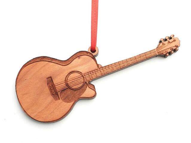 Acoustic Guitar Christmas Ornament - Wood Crafted By Nestled Pines Woodworking Design