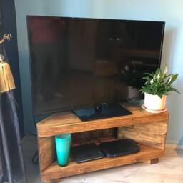 Corner Rustic Tv Unit Extra Chunky Solid Wood Stand/Cabinet Rustic Medium Oak Wax Finish - thumbnail 2
