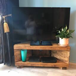 Corner Rustic Tv Unit Extra Chunky Solid Wood Stand/Cabinet Rustic Medium Oak Wax Finish - thumbnail 3