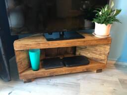 Corner Rustic Tv Unit Extra Chunky Solid Wood Stand/Cabinet Rustic Medium Oak Wax Finish - thumbnail 1