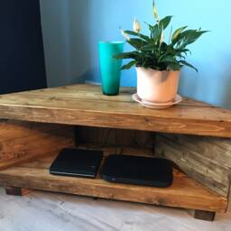 Corner Rustic Tv Unit Extra Chunky Solid Wood Stand/Cabinet Rustic Medium Oak Wax Finish - thumbnail 4