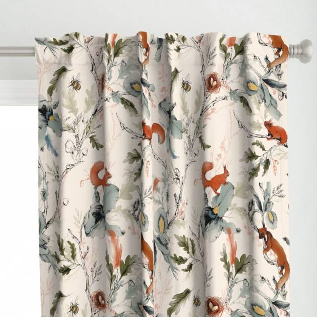 English Garden Curtain Panel - Autumnal Forest Rustic Cabin Watercolor Botanical Custom Into The Woods By Lascarlatte - image 1