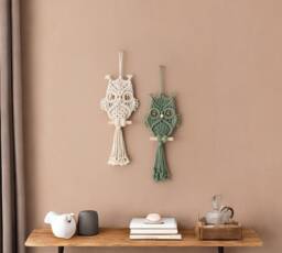 Macrame Owl, Animal Lover, Farmhouse Decor, Wall Decor Nursery, Handmade Macrame, Boho Hanging, Baby Girl Room, Gift For Friend W73 - thumbnail 1