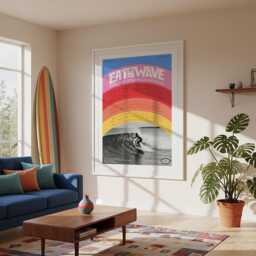 Retro Rainbow Surf Poster Black & White Wave Photo Art Print - thumbnail 2