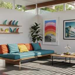 Retro Rainbow Surf Poster Black & White Wave Photo Art Print - thumbnail 3