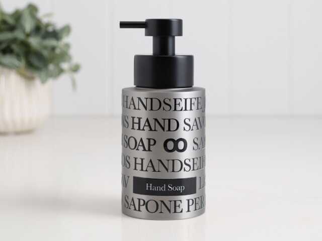 250Ml Refillable Stainless Steel Soap Dispenser Bottle With Minimal Text Wrap, Black Pump & Multiple Label Options - image 1