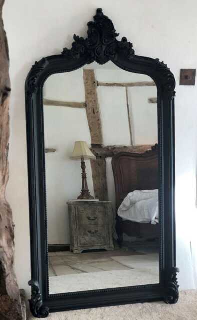 statement Arched Large Scroll French Matte Black Shabby Chic Arch Over Mantle Hall Console Ornate Wall Leaner Mirror 5Ft - image 1