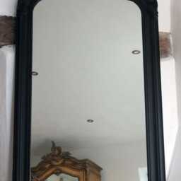 statement Arched Large Scroll French Matte Black Shabby Chic Arch Over Mantle Hall Console Ornate Wall Leaner Mirror 5Ft - thumbnail 2