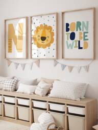 Set Of 3 Boys Nursery Prints, Born To Be Wild, Lion, Bedroom Decor, Wall Art, Jungle Prints - thumbnail 1