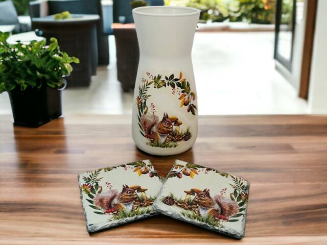 Squirrel Themed Flower Vase, Coasters, Gifts, Autumn Home Decor, Decor - image 1
