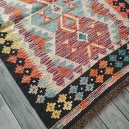 Afghan Kilim Rug, Handmade Artisan Multicolour Turkish Persian Navajo Moroccan Bohemian Flatweave, Natural Wool Dhurrie Rug 120x82 cm - thumbnail 3