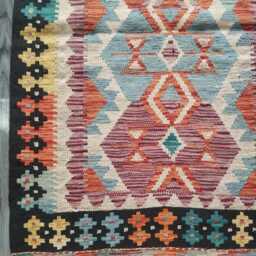 Afghan Kilim Rug, Handmade Artisan Multicolour Turkish Persian Navajo Moroccan Bohemian Flatweave, Natural Wool Dhurrie Rug 120x82 cm - thumbnail 2