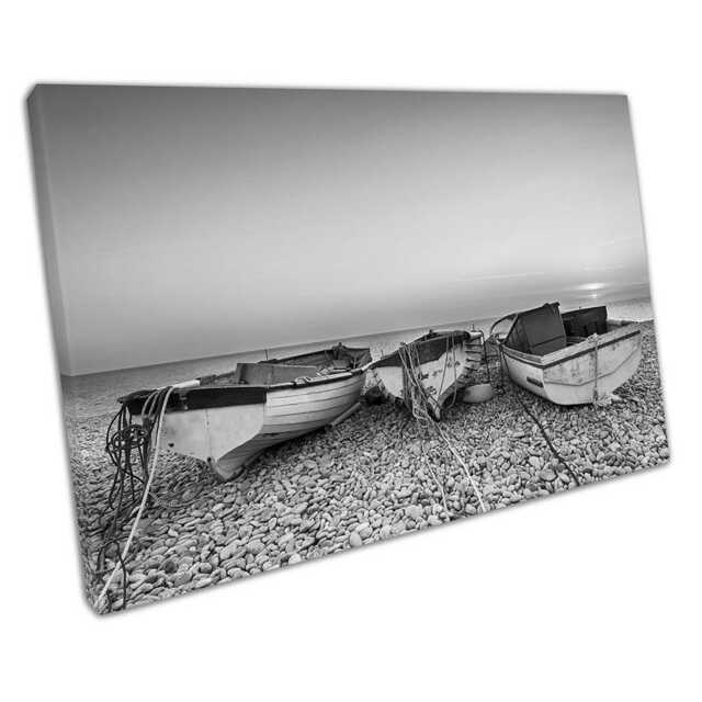 Black White Boats At Chesil Cove Portland Bill Dorset Wall Art Print For Home Office Decor - image 1