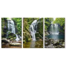 Canvas Set Of 3 Wall Art - Waterfalls in A Green Setting With Stones & Water, Print On Canvas, Landscapes Decor - thumbnail 2