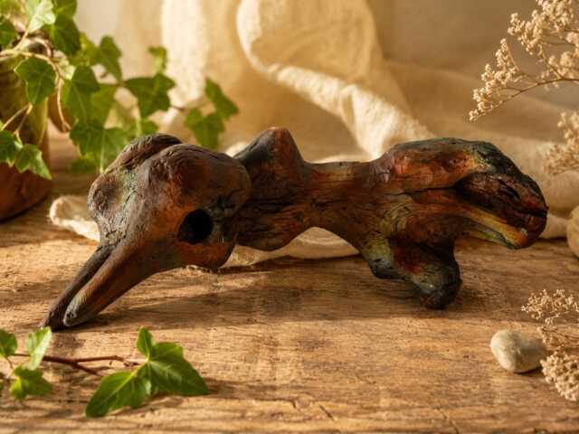 Hand-Carved Olive Wood Bird Head Sculpture, Rustic Modern Art Decor - image 1