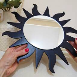 Boho Wall Decor Sun Mirror Black, Sunburst Funky, Small Decorative Shape, Bohemian Boho Room Decor, Sun Hanging - thumbnail 2