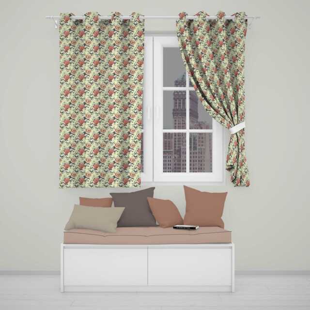 Classic Vintage Rose Botanical Cream Seamless Pattern Readymade Eyelet Ring Top Thermal 100% Blackout Curtains - image 1