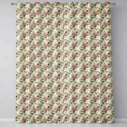 Classic Vintage Rose Botanical Cream Seamless Pattern Readymade Eyelet Ring Top Thermal 100% Blackout Curtains - thumbnail 2