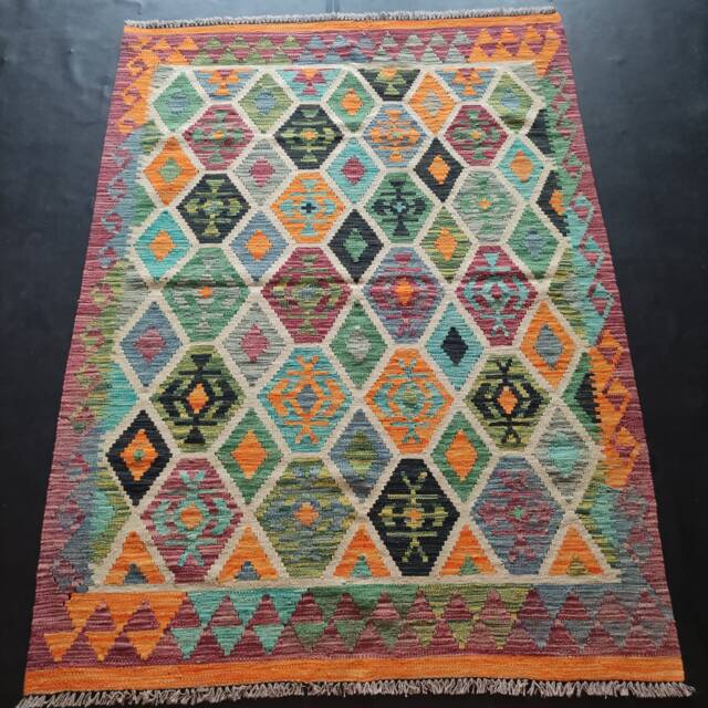 Kilim Rug Multicolour, Handmade Artisan Afghan Turkish Aztec Geometric Wool 179x134 cm - image 1