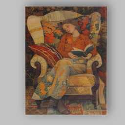 Elegant Woman Reading Book in Patterned Armchair Vintage Style Canvas Wall Art Print Decor Picture Ready To Hang - thumbnail 1