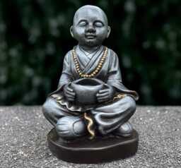 Japanese Buddha With Pot Figurine Concrete Buddhist Statue Stone Sculpture Outdoor Ornament Lover Gift Handmade - thumbnail 1
