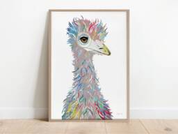 Emu Print, Animal Art, Colourful Artwork, Australian Native Animal, Collage, Fauna, Art Wall Decor - thumbnail 1