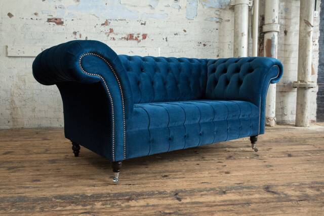 Handmade Ocean Navy Blue Velvet 2 Seater Chesterfield Sofa - image 1