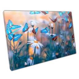 Daisy Meadow Canvas Wall Art Print With Dreamy Blue Butterflies For Home Office D??cor - thumbnail 1