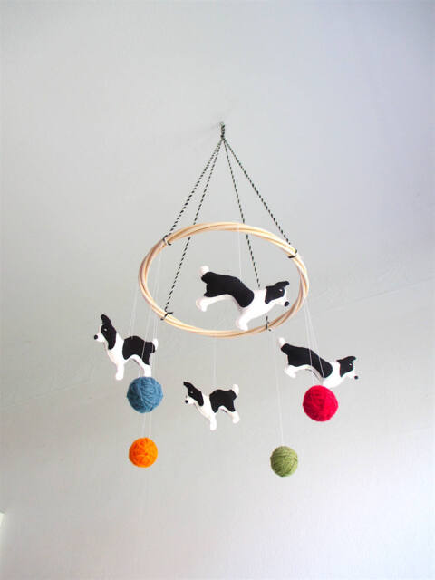Border Collie Baby Mobile, Dog Mobile Dogs, Nursery Border Collie, Black & White, Organic, Gender Neutral - image 1