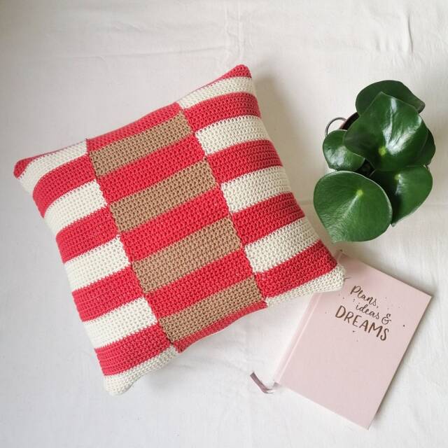 "Handmade Crochet Pillow ""stripes" - image 1