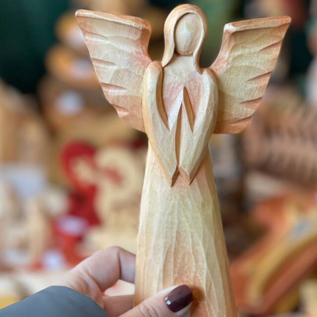 Wood Wall Rustic Angel, Wooden Hanging Figurine, Hand Carved Praying Easter Angels - image 1