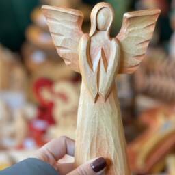 Wood Wall Rustic Angel, Wooden Hanging Figurine, Hand Carved Praying Easter Angels - thumbnail 1
