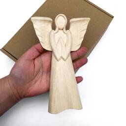 Wood Wall Rustic Angel, Wooden Hanging Figurine, Hand Carved Praying Easter Angels - thumbnail 3