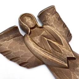 Wood Wall Rustic Angel, Wooden Hanging Figurine, Hand Carved Praying Easter Angels - thumbnail 2