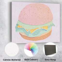 Pastel Cheeseburger Fast Food Watercolour Illustration Canvas Wall Art Print Decor Picture Ready To Hang - thumbnail 2
