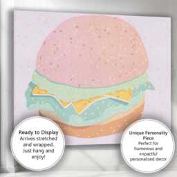 Pastel Cheeseburger Fast Food Watercolour Illustration Canvas Wall Art Print Decor Picture Ready To Hang - thumbnail 3