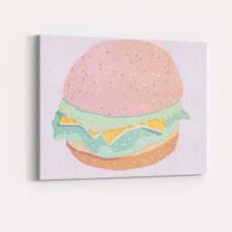 Pastel Cheeseburger Fast Food Watercolour Illustration Canvas Wall Art Print Decor Picture Ready To Hang - thumbnail 4