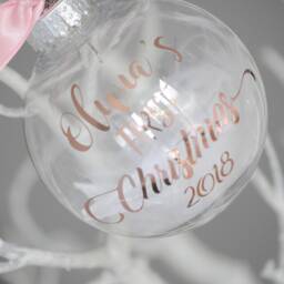 Personalised Baby's First Christmas Bauble, Pink Bow, Rose Gold - thumbnail 4