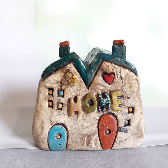 Ceramic House Sculpture With The Word Home & A Tiny Metal Key - image 1