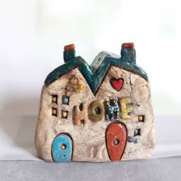 Ceramic House Sculpture With The Word Home & A Tiny Metal Key - thumbnail 1