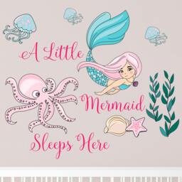 A Little Mermaid Sleeps Here Wall Vinyl Decal. Nursery Decor. Kids Decals. Nautical Decor R101 - thumbnail 2