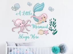 A Little Mermaid Sleeps Here Wall Vinyl Decal. Nursery Decor. Kids Decals. Nautical Decor R101 - thumbnail 1