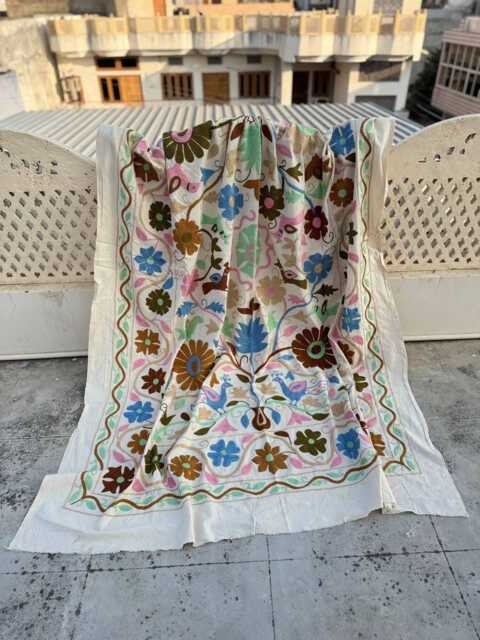 Handmade Cotton Suzani Quilt - Embroidered Boho Folk Throw - 150 X 225 cm - image 1