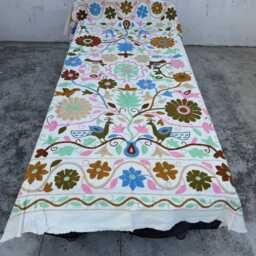 Handmade Cotton Suzani Quilt - Embroidered Boho Folk Throw - 150 X 225 cm - thumbnail 2