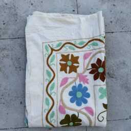 Handmade Cotton Suzani Quilt - Embroidered Boho Folk Throw - 150 X 225 cm - thumbnail 4