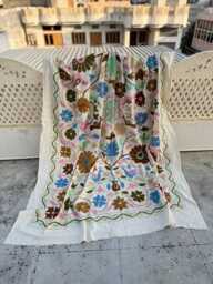 Handmade Cotton Suzani Quilt - Embroidered Boho Folk Throw - 150 X 225 cm - thumbnail 1