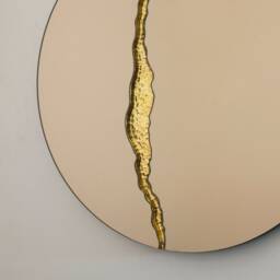 Fracture??? Handcrafted Round Bronze Mirror With Brass Detail - thumbnail 3